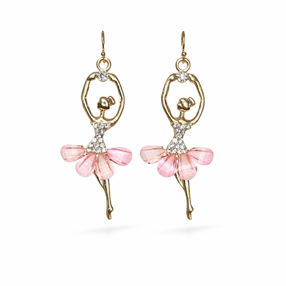 Gold and Pink Ballerina Earrings